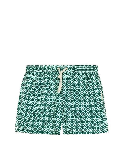 GASSA D'AMANTE Green Geometric-Print Swim Shorts for men