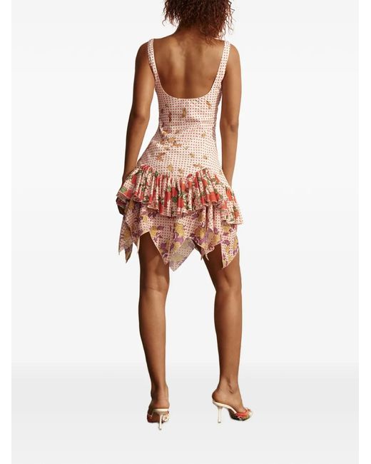 Donde Esteban White Floral-Print Ruffled Mini Dress
