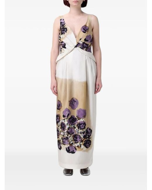 Antonio Marras White Floral-Print Silk Maxi Dress