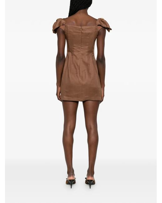 Elisabetta Franchi Brown Linen-Blend Mini Dress