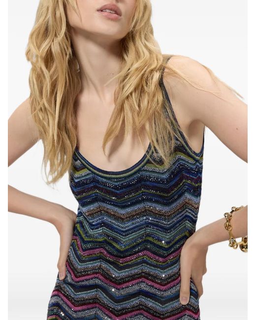 Missoni Blue Chevron Knit Mini Dress With Sequins