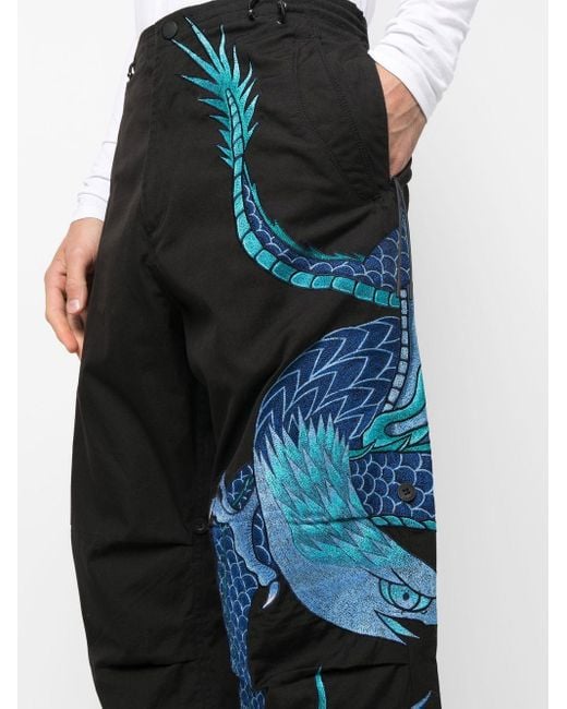 パンツ Maharishi Blue Dragon Trousers Maharishi Dragon-print Straight Trousers in Blue for Men