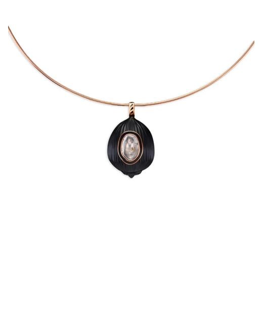 Dezso by Sara Beltran Pink Coquito Polki Diamond And Onyx Necklace