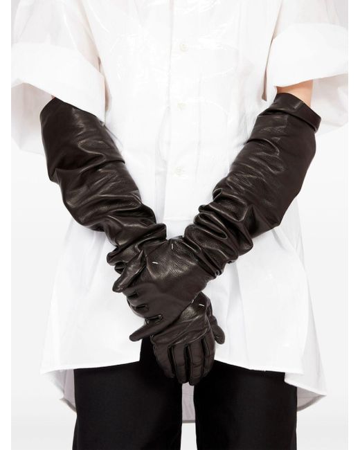 Maison Margiela Black Four-stitch Logo Leather Gloves
