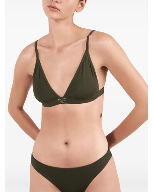 Prada Green Ribbed Knit Bralette Bikini Top