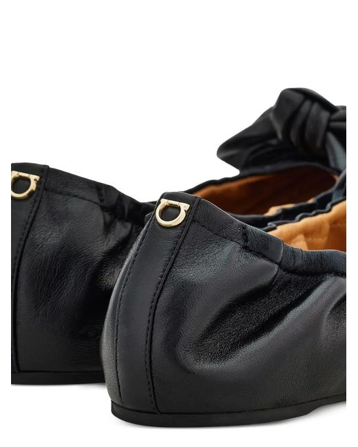 Ferragamo Black Bow Embellished Ballet Flat Shoes