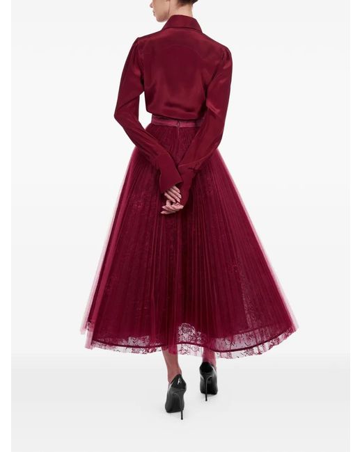 ARAFTU Red Pleated Lace Skirt