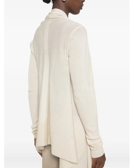 Rick Owens White Asymmetric Draped Cardigan