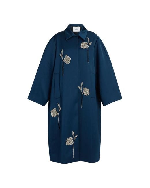 Erdem Blue Embroidered Satin Coat