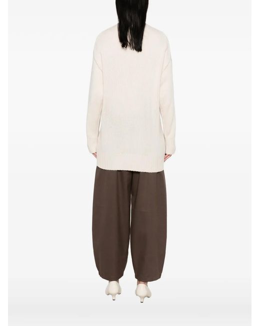 EMERSON RENALDI White Ribbed-Knit V-Neck Cardigan