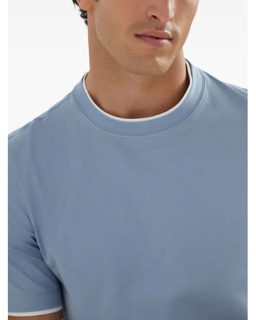 メンズ Brunello Cucinelli コントラストトリム Tシャツ Blue