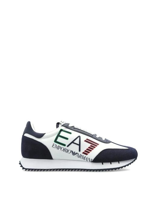 EA7 White Logo Leather Sneakers for men
