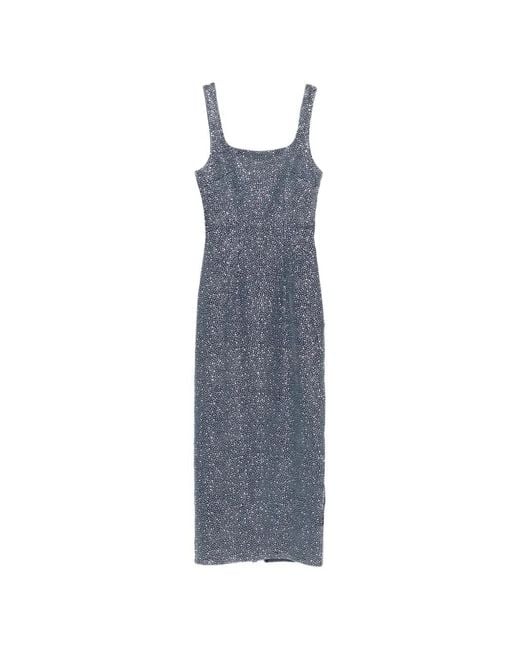 Twentyfourhaitch Blue Square-Neck Midi Dress