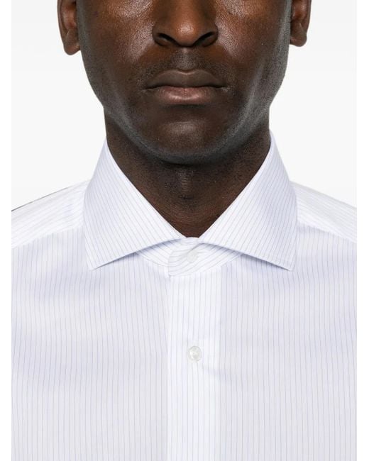 Barba Napoli White Pinstripe Long-Sleeve Shirt for men