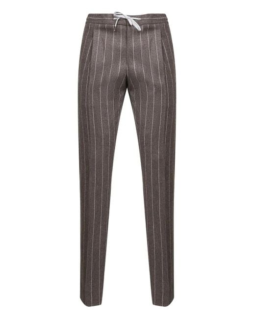 PT Torino Gray Striped Drawstring Trousers for men