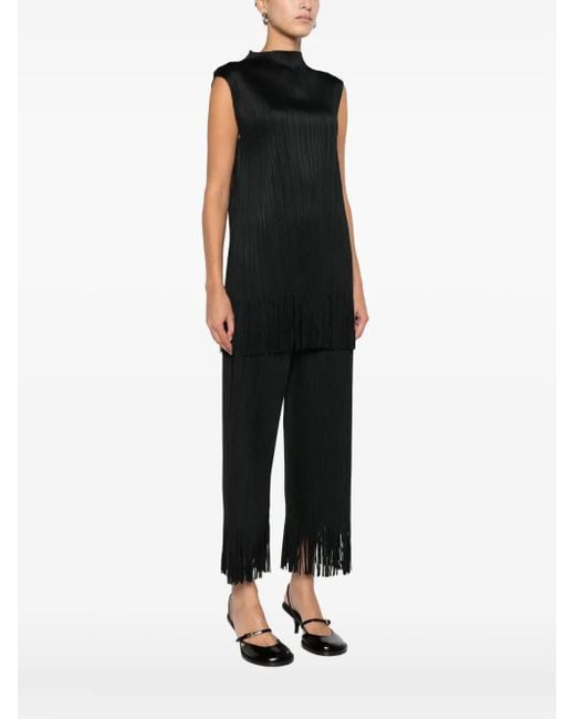 Pleats Please Issey Miyake Black Pleated Fringe Top