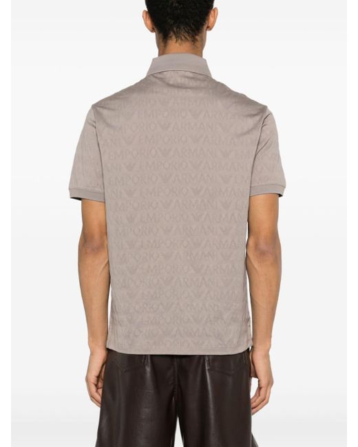 Emporio Armani Gray Monogram-jacquard Cotton Polo Shirt for men