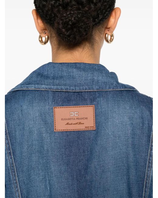 Elisabetta Franchi Blue Mc Denim Short Jumpsuit With Belt Detail
