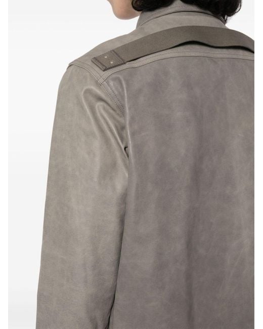 メンズ Rick Owens Washed Leather Jacket Gray