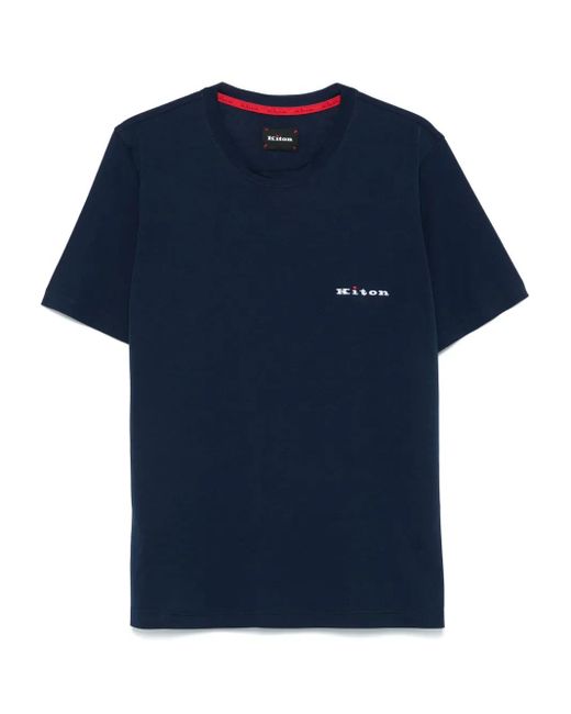 Kiton Blue Logo-Embroidered T-Shirt for men