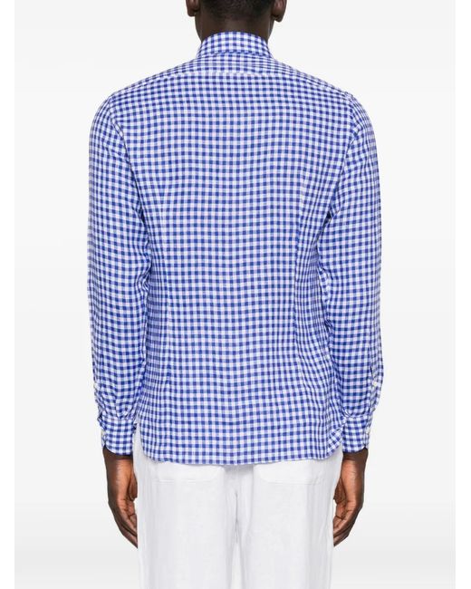 Truzzi Blue Gingham-Pattern Button-Down Shirt for men
