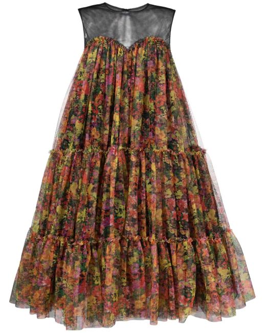 Philosophy Di Lorenzo Serafini Brown Floral-Print Tiered Dress
