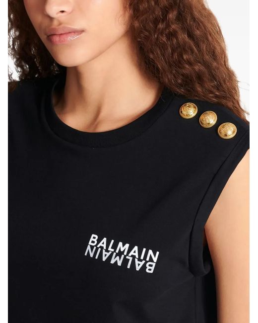 Balmain Black Button-Detail Tank Top