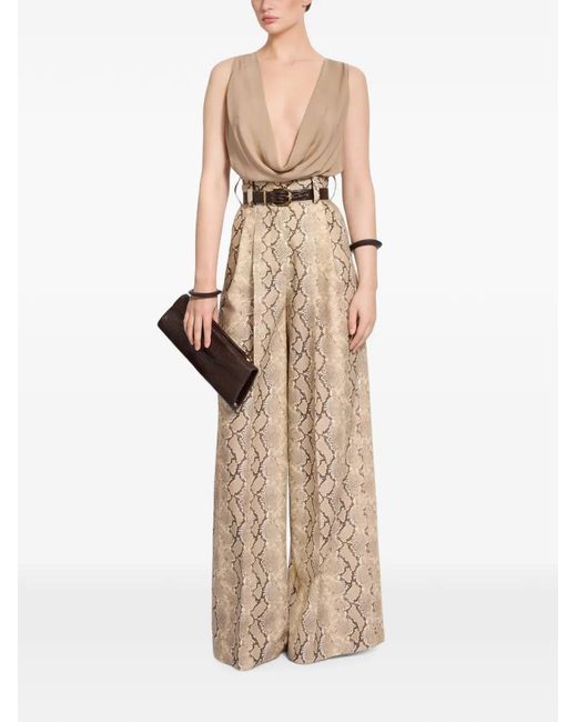 Elie Saab Natural Pantalon En Laine Vierge À Imprimé Peau De Python
