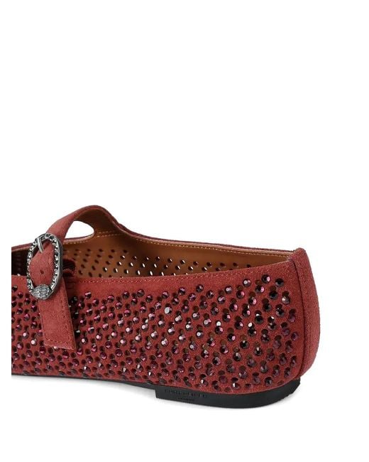 Kurt Geiger Red Mayfair Crystal-Embellished Buckle-Fastening Ballet Flats