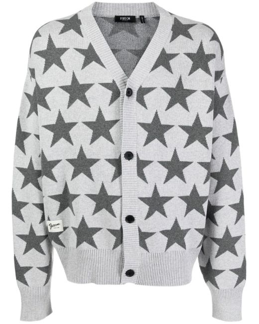FIVE CM Gray Star Intarsia-knit Cardigan for men