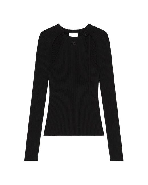 Courreges Black Long-Sleeve Cut-Out-Detail T-Shirt