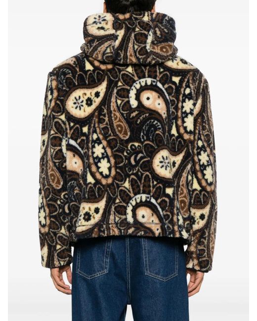 Drole de Monsieur Black Paisley-Print Faux-Shearling Jacket for men