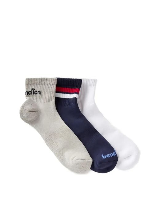Benetton Blue Logo-Knit Socks (Set Of Three) for men