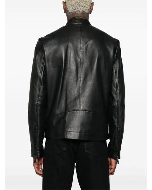 Veste en cuir à patch logo Versace pour homme en coloris Black