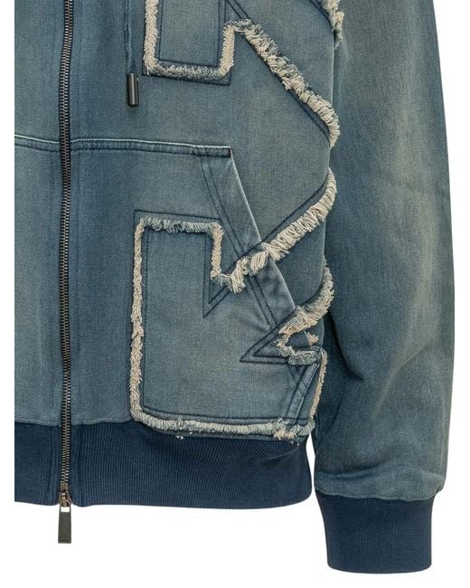 Off-White c/o Virgil Abloh Blue Distressed Arrows Hoodie for men