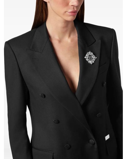 Philipp Plein Black Crystal-Embellished Double-Breasted Blazer