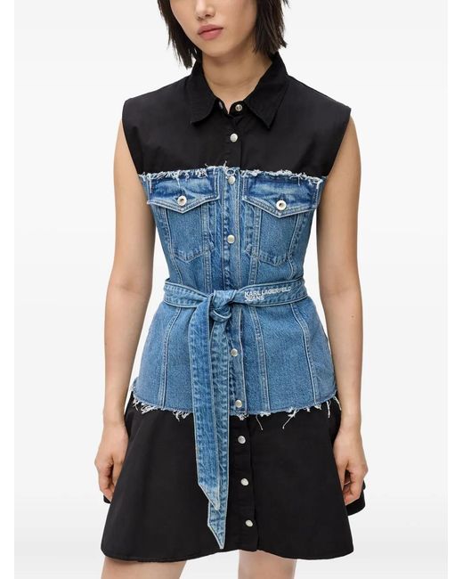 Karl Lagerfeld Blue Denim-Panelled Sleeveless Mini Dress