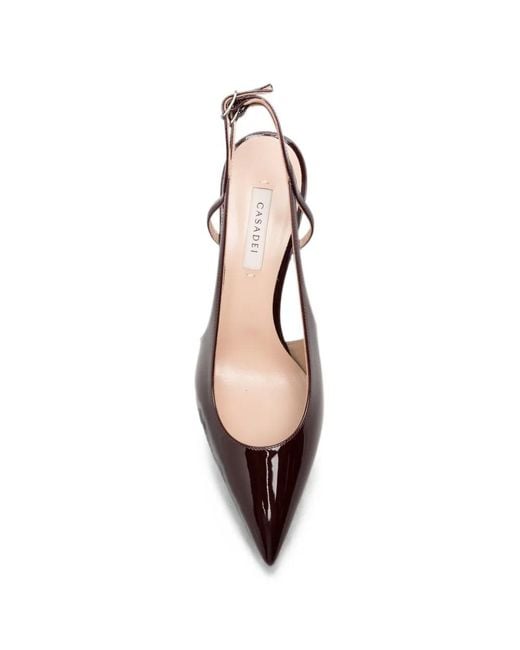 Casadei Brown Patent-Finish Slingback Pumps