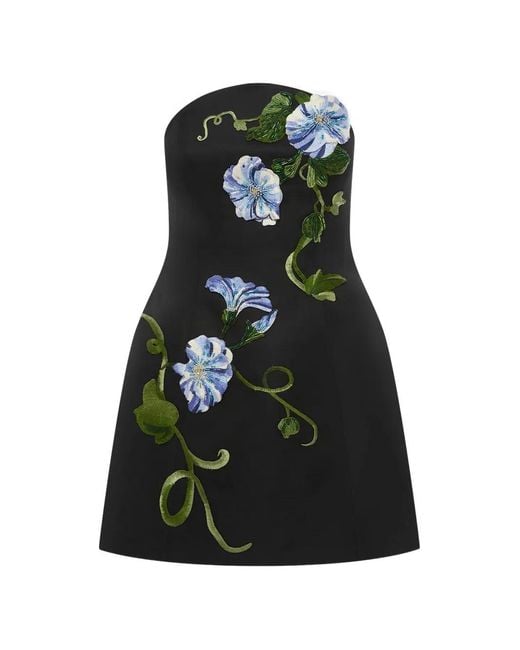 LEO LIN Black Zaria Floral-Appliqué Mini Dress