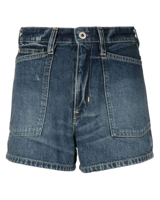 KENZO Blue Logo-Patch Denim Short Shorts