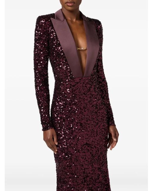 Vestido largo con lentejuelas Elisabetta Franchi de color Purple