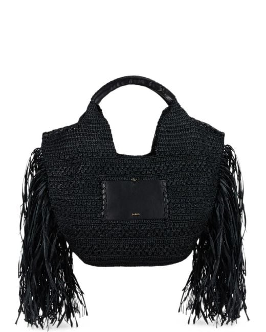 Ba&sh Black Ara Fringe-Detail Woven Handbag