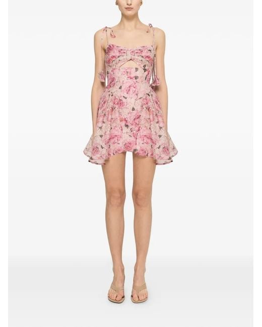 nissa pink dress Nissa Floral Ruffle Midi Dress