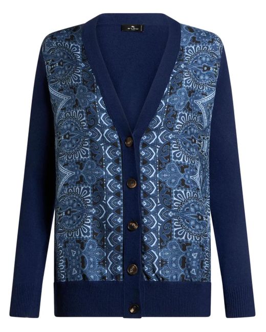 Etro Blue Cardigan With Decorative Pattern