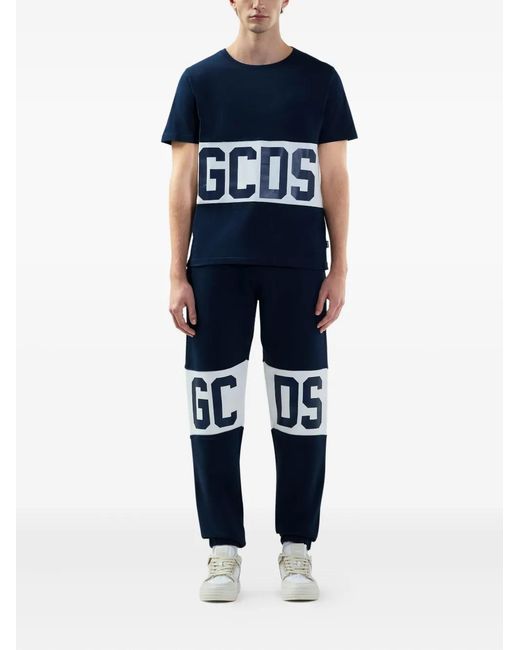 Gcds Blue Logo-Print Trousers for men