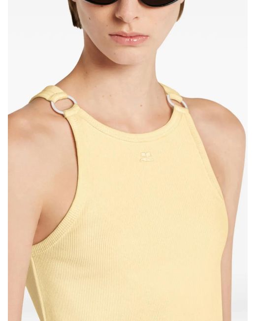 Courreges Yellow Buckle-Detail Ribbed Tank Top