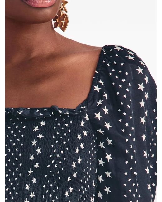 LoveShackFancy Blue Russel Star-Print Ruffled Blouse