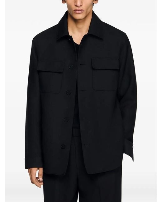 Sandro Black Twill Overshirt for men