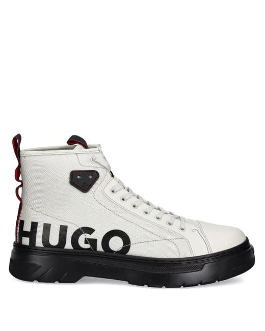 HUGO White Logo-Print Boots for men