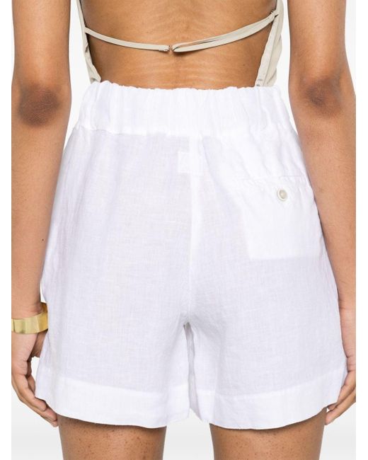 120% Lino White Slub-texture Linen Shorts